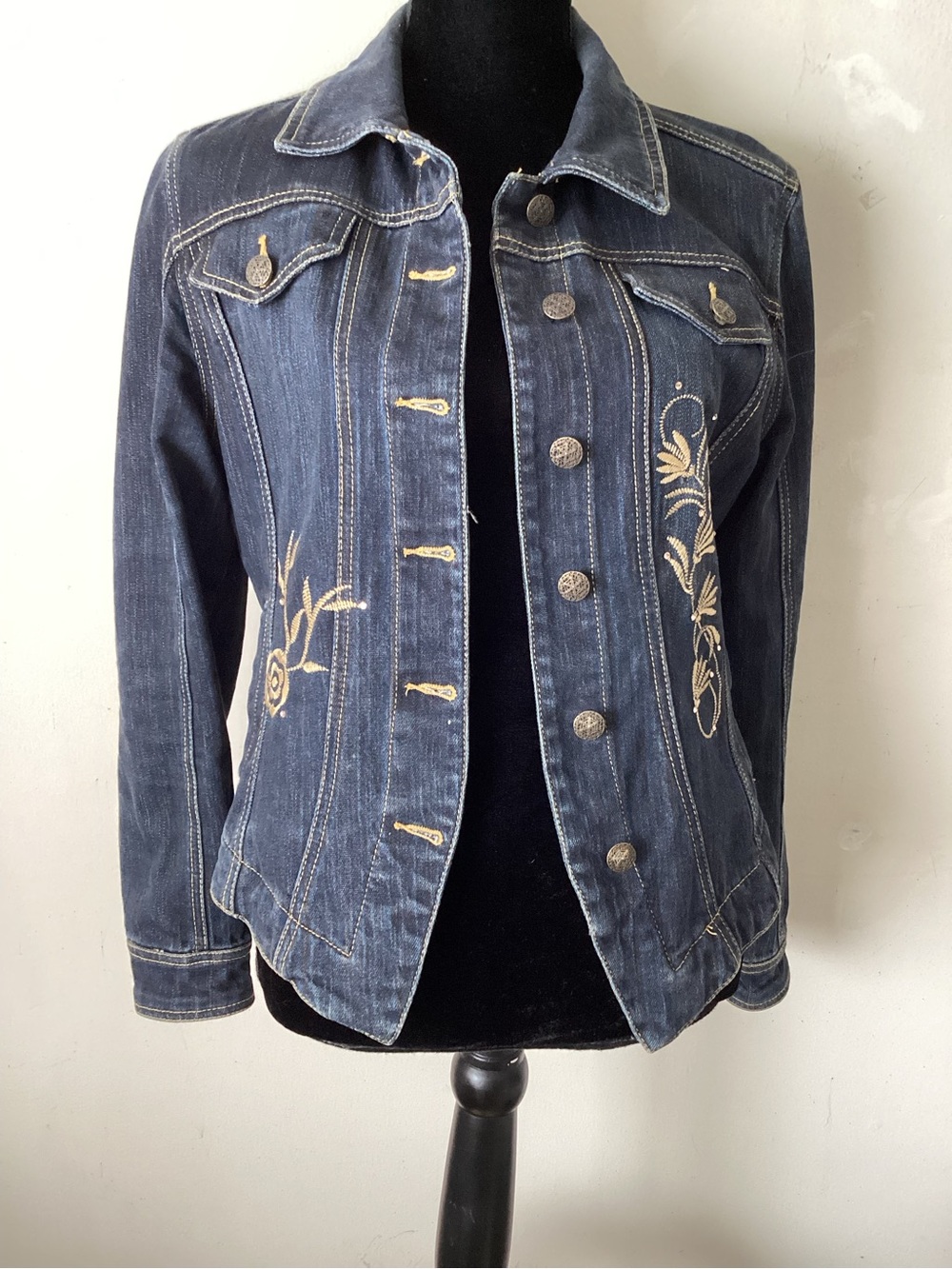 Lives Little Embroidered Dark Blue Denim Jacket with glitter